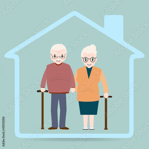 Elderly and home icon, Nursing home sign icon. Medical care concept