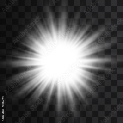 White glowing light burst  on transparent background. Vector illustration.