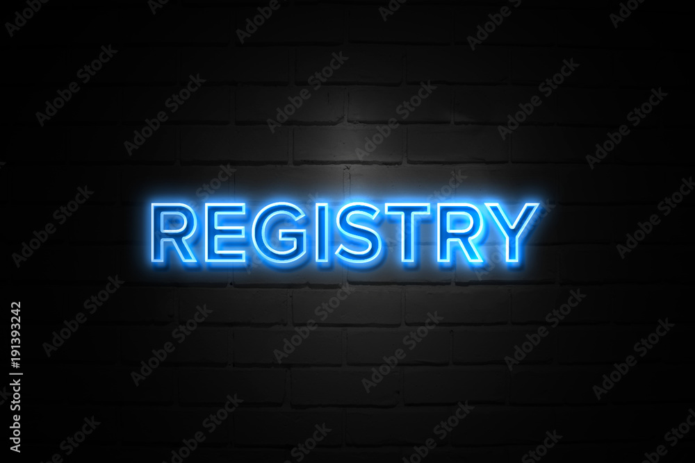 Registry neon Sign on brickwall