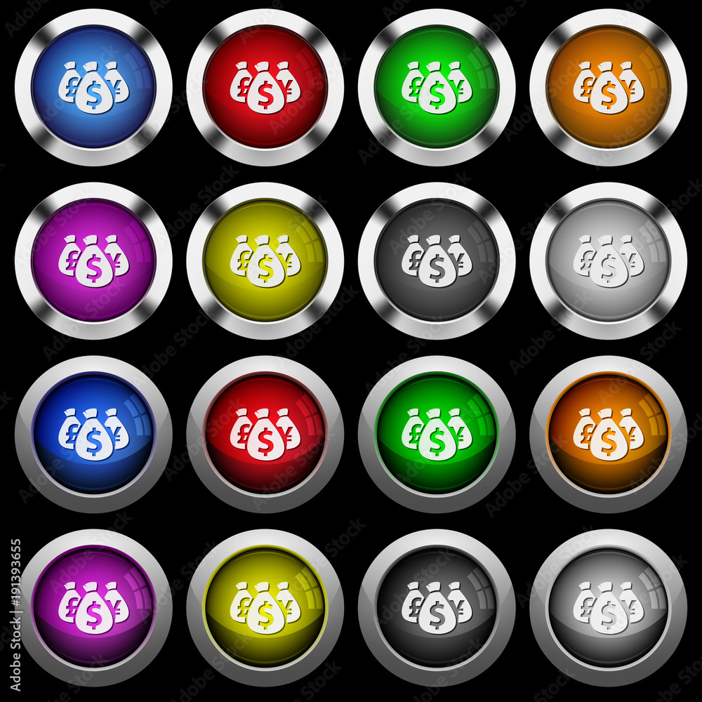 Money bags white icons in round glossy buttons on black background Money bags white icons in round glossy buttons on black background
