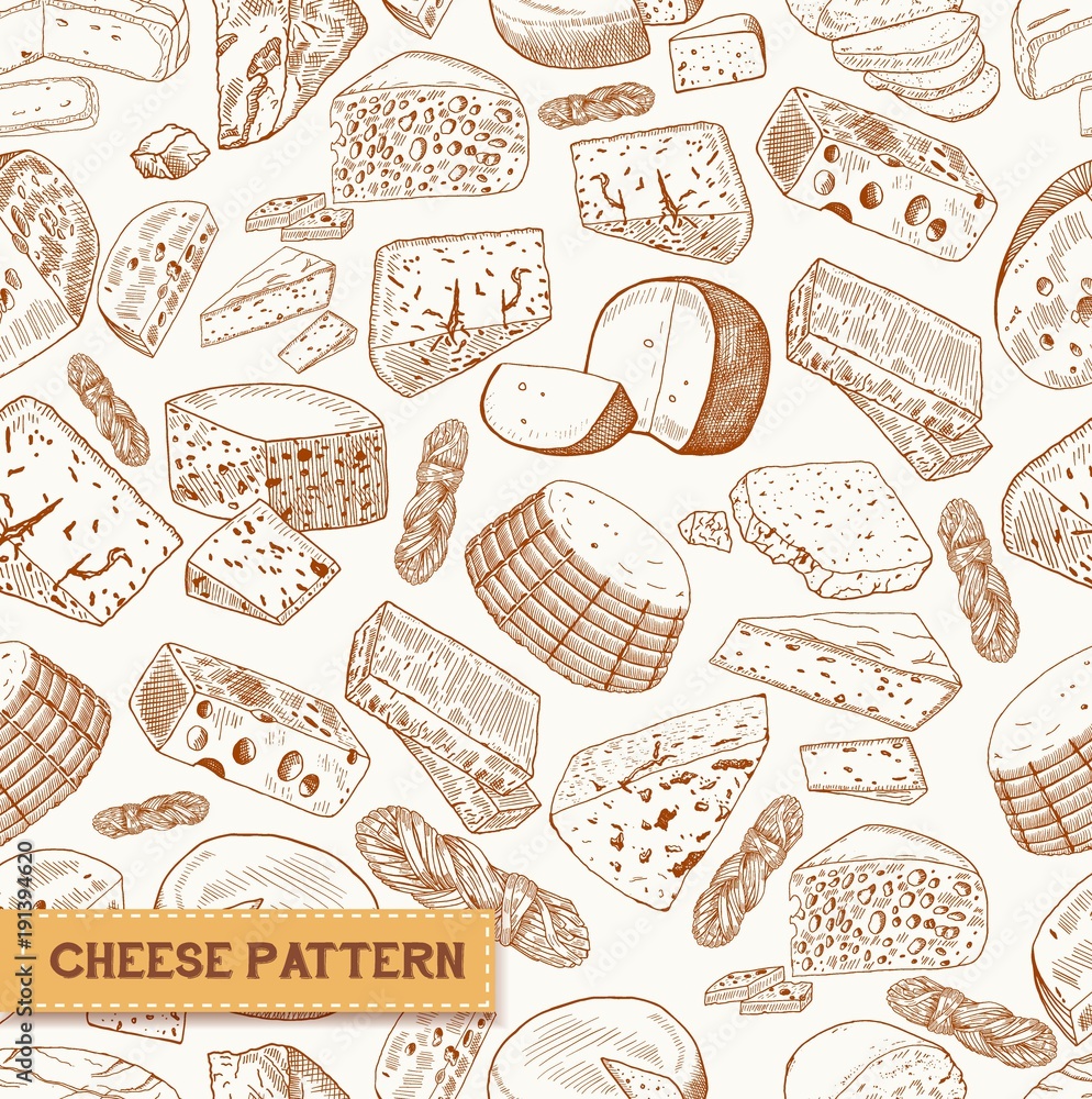 Sketch seamless pattern of cheese product
