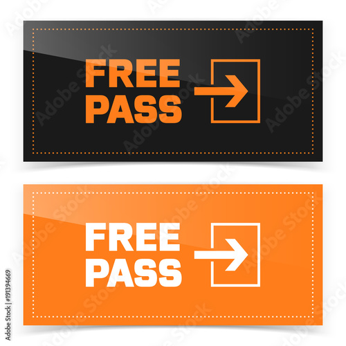 Banner button design with free pass icon