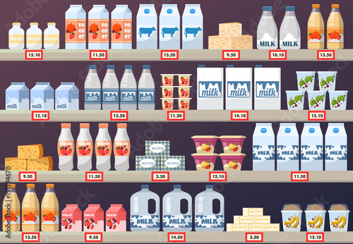 Stall or stand with milk products in mall