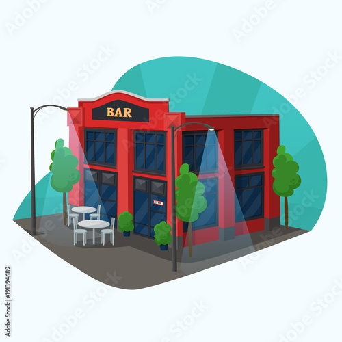 Bar or pub building isometric view. Alcohol sale