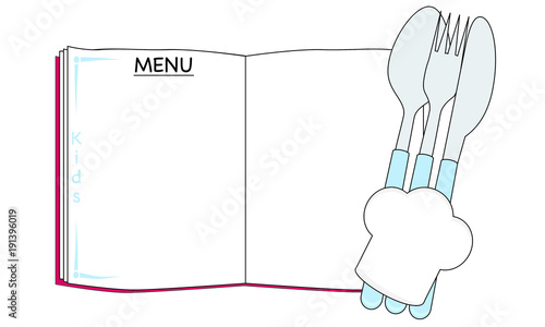 Blank book with spoon, fork and knife