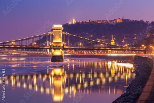 Sunset at Budapest chain bridge  Hungary