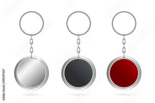Creative vector illustration of metal keychains for key set isolated on transparent background. Art design template. Abstract concept key chain mock up top view, keyring holder graphic element
