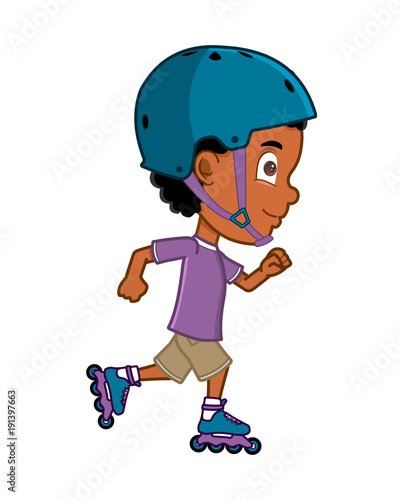 African american boy roller skating