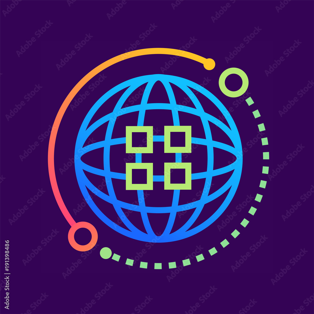 Linear icon global infrastructure. Data science technology and machine learning process. Suitable for print, website and presentation Linear icon global infrastructure. Data science technology and machine learning process. Suitable for print, website and presentation