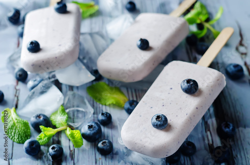 Vanilla blueberry cream cheese ice cream with fresh blueberries