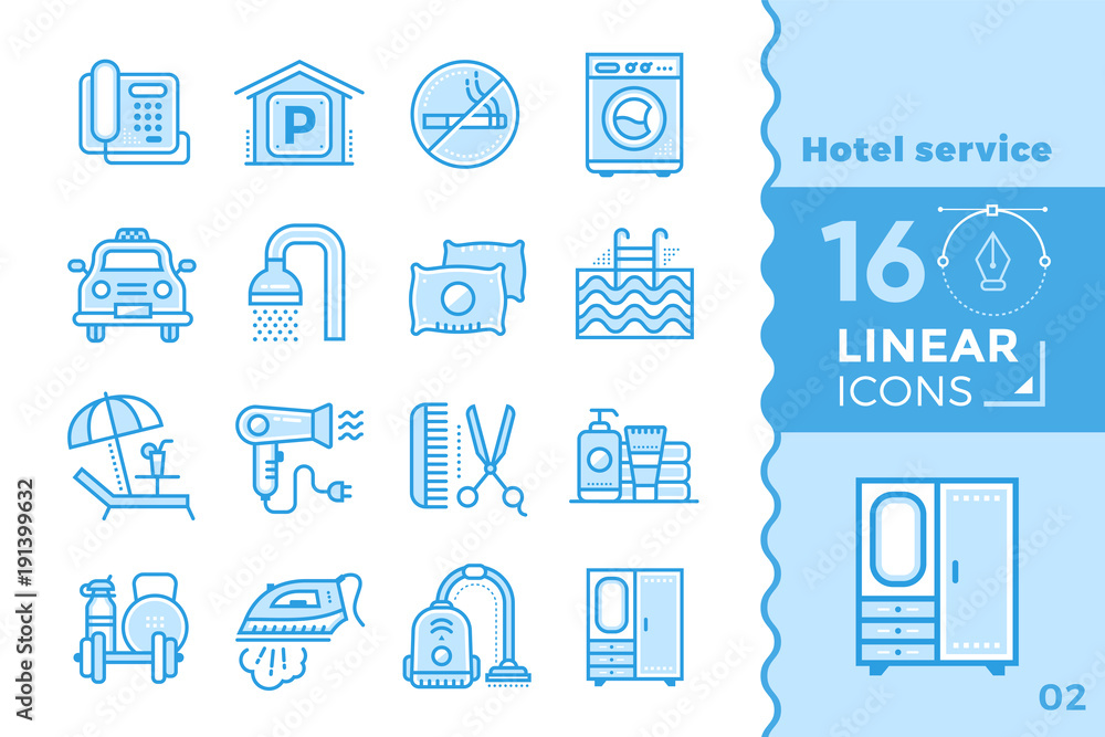 Linear icons collection of Hotel services. Modern outline icons for mobile application