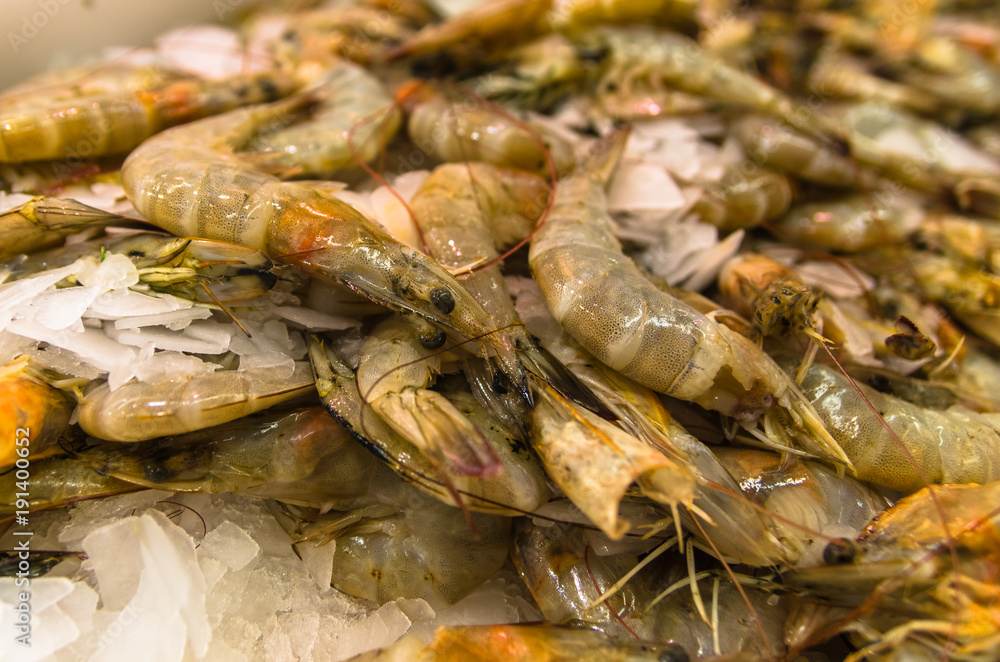 Shrimps on ice in a super market