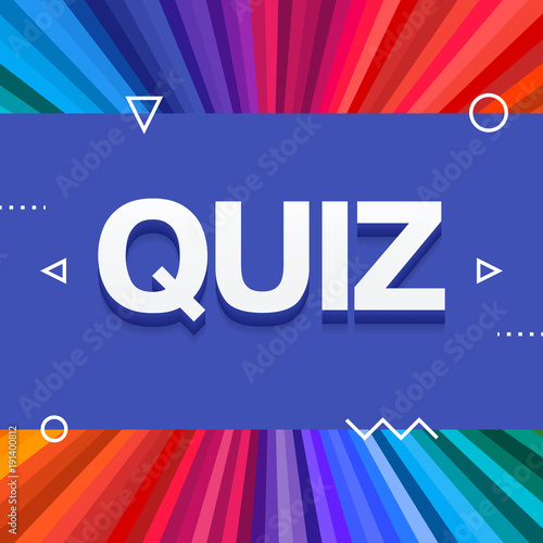 3d colorful quiz text on colourful rainbow rays background. Vector