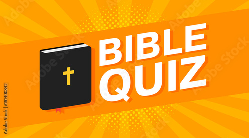3d colorful Bible quiz text on pop art rays background. Vector