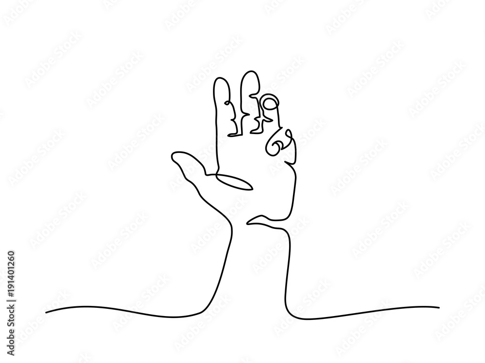 Continuous line drawing. Hand palm with fingers. Vector illustration ...