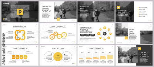 Yellow presentation templates elements on a white background. Vector infographics. Use in Presentation, flyer and leaflet, corporate report, marketing, advertising, annual report, banner.