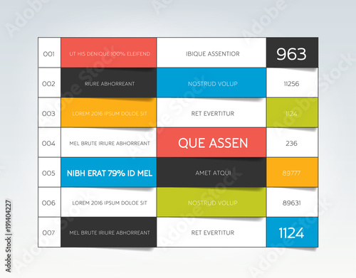 Table, schedule, tab, planner, infographic design template. Vector.