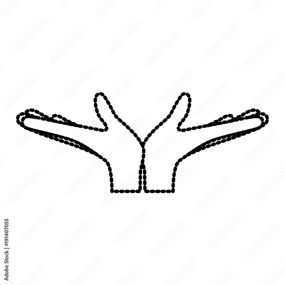 Obraz premium pair open hands gesture on dotted silhouette vector illustration