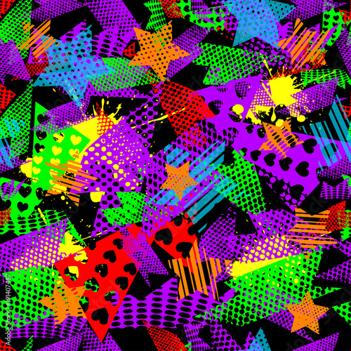 Wallpaper Mural Abstract seamless sport pattern for girls,boys. Creative vector sport pattern with triangle, stars, geometric figures. Funny wallpaper for textile, fabric. Fashion sport pattern style. Colorful bright Torontodigital.ca