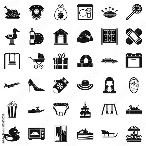 Raise children icons set, simple style