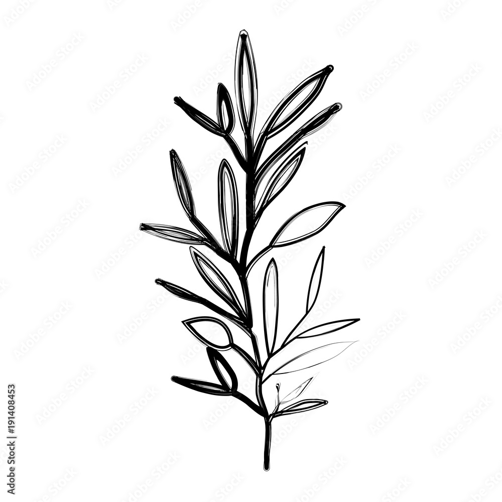 Fototapeta premium ramification with several leaves on blurred silhouette vector illustration