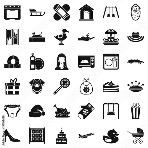 Children spontaneity icons set, simple style