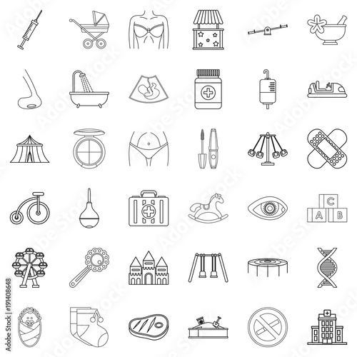 Healthy maternity icons set, outline style