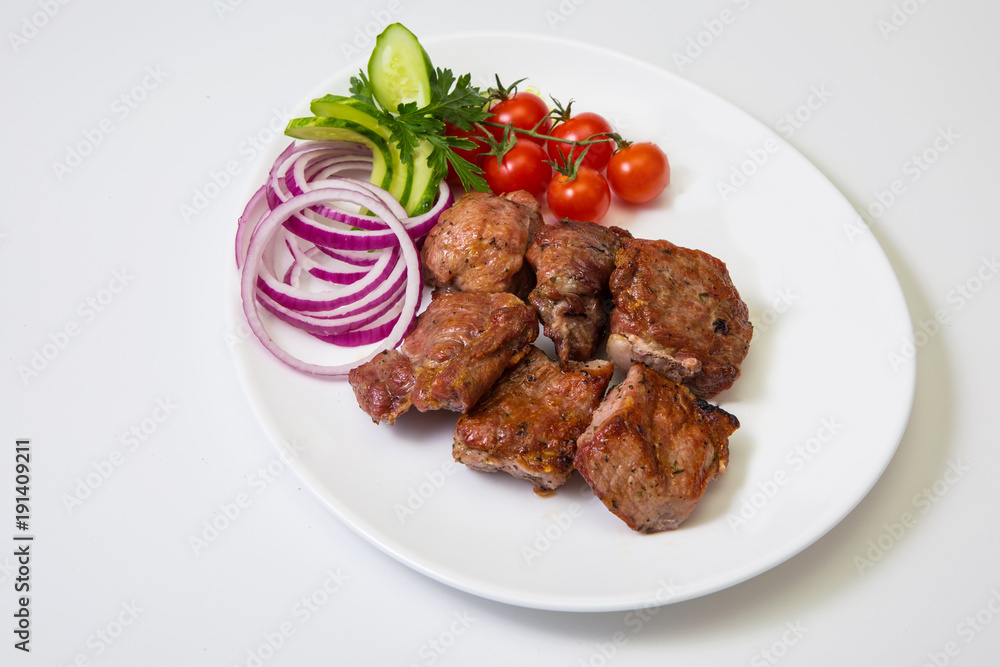 meat with grill on white background