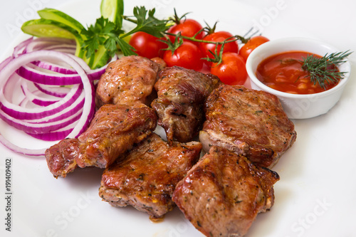 meat with grill on white background