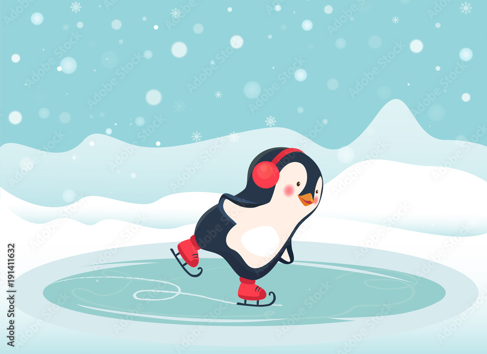 Naklejka premium pingwin skater kreskówka