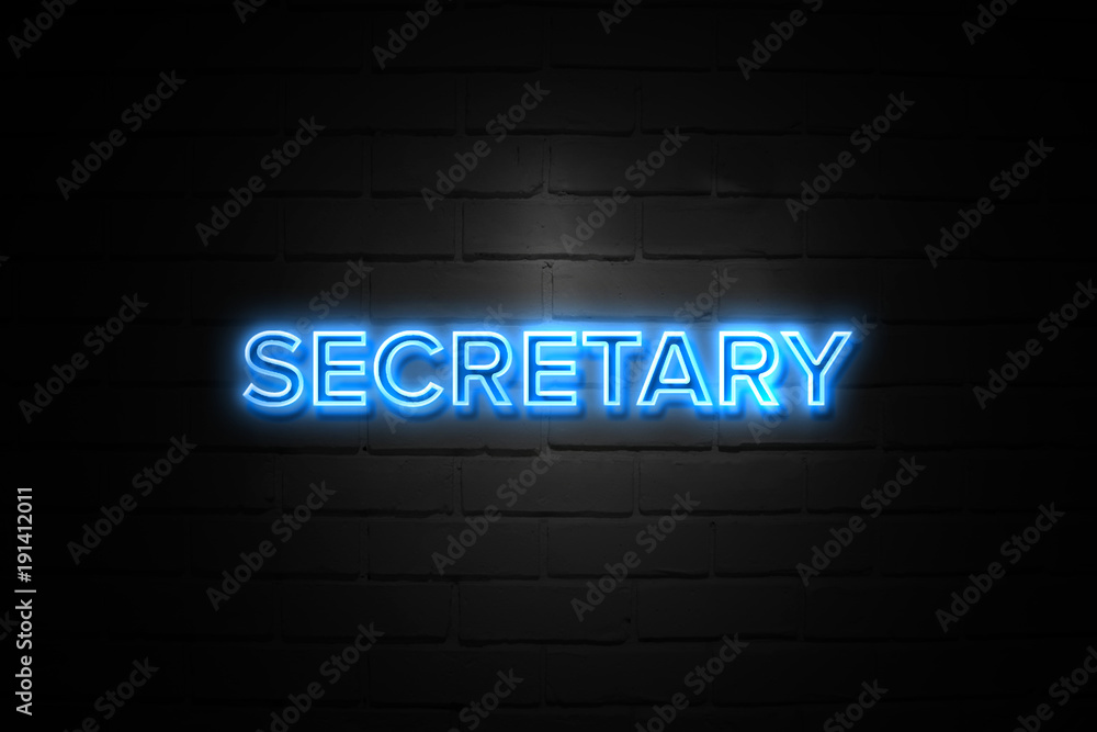 Secretary neon Sign on brickwall Secretary neon Sign on brickwall