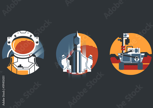 Space icon set in flat style
