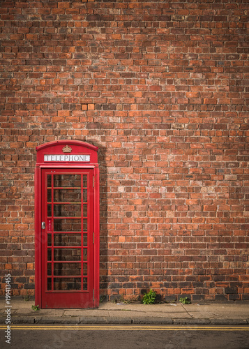 Photography British Phonebox Against Red Brick Wall