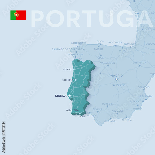 Map of cities and roads in Portugal.