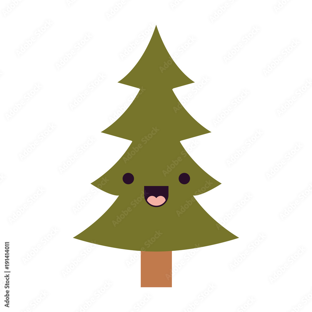 Fototapeta premium christmas tree kawaii facial expression happiness and smiling on colorful silhouette vector illustration