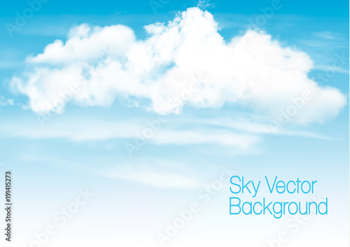 Blue sky background with white  transparent clouds. Vector background.
