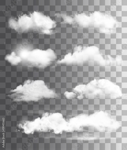 Set of transparent different clouds. Vector.