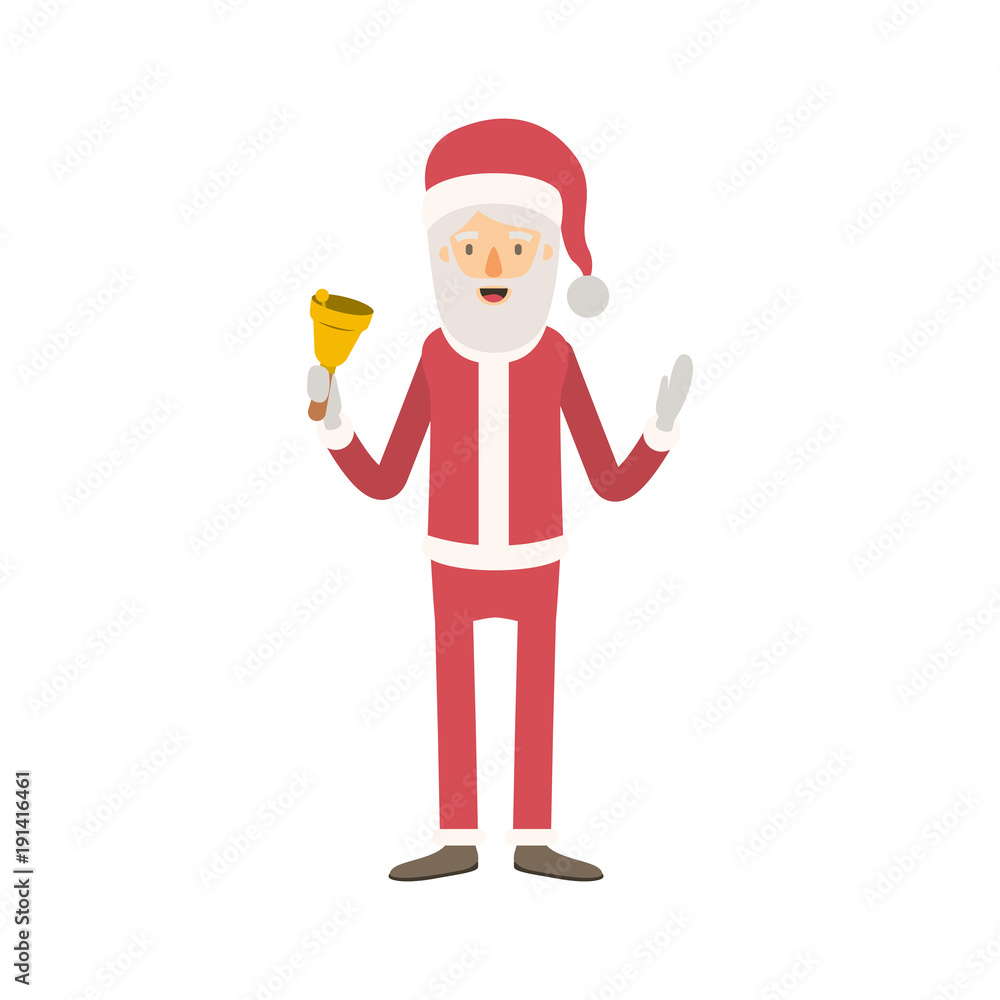 santa claus caricature full body holding a bell with hat and costume on colorful silhouette vector illustration santa claus caricature full body holding a bell with hat and costume on colorful silhouette vector illustration