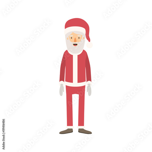 santa claus caricature full body with hat and costume on colorful silhouette vector illustration