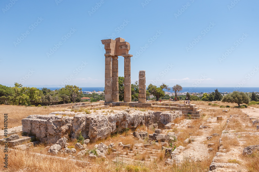 The ruins of the Acropolis in Rhodes, Greece