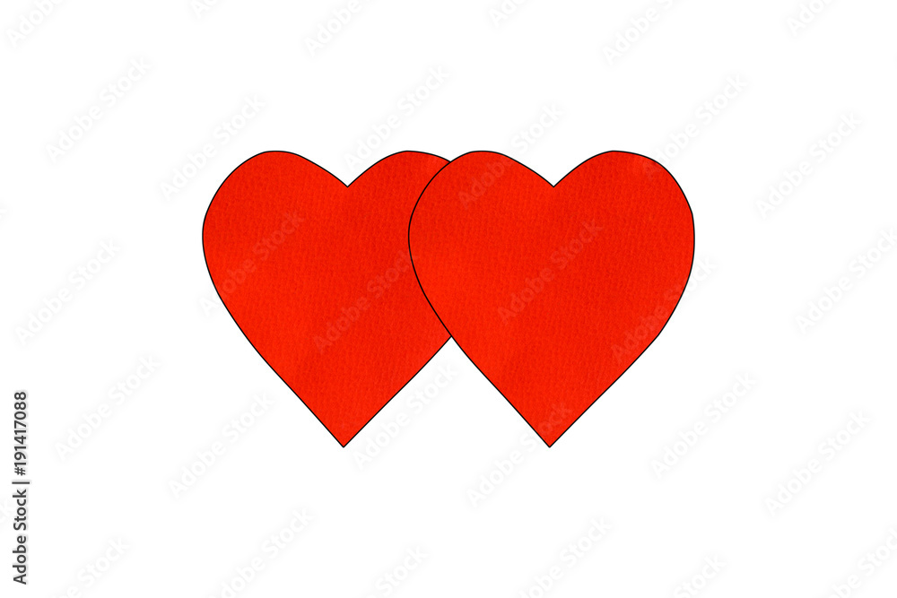 Two Big red heart paper isolate on white background. valentines day concept.