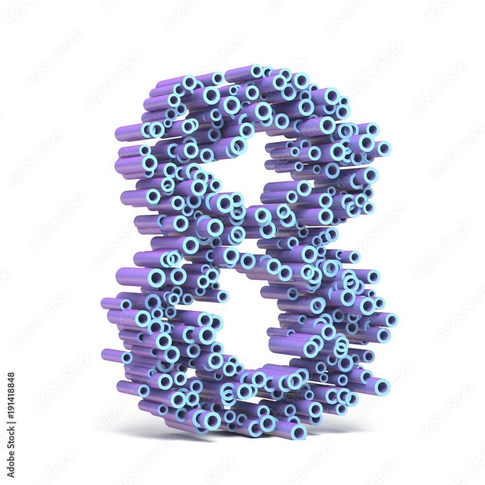 Purple blue font made of tubes NUMBER EIGHT 8 3D Purple blue font made of tubes NUMBER EIGHT 8 3D