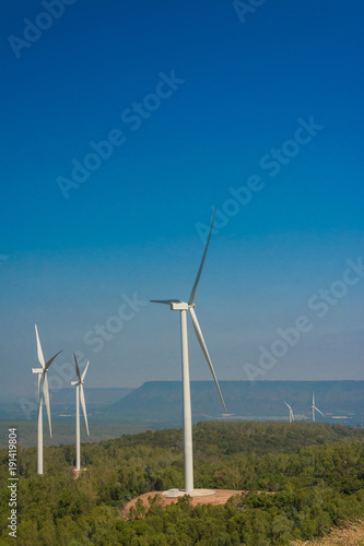 wind turbine generating electricity with blue sky