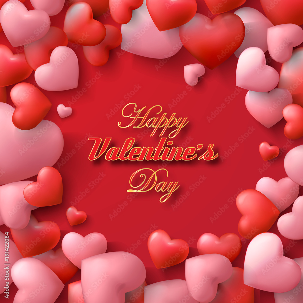  Vector Valentine and Hearts Background Floating with Happy Valentines Day Greetings. Vector Illustration.
