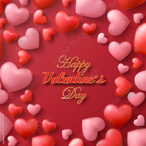  Vector Valentine and Hearts Background Floating with Happy Valentines Day Greetings. Vector Illustration.
