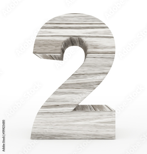 number 2 3d wooden isolated on white