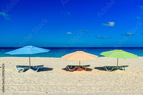 Parasols on the white sand of Eagle Beach, Aruba
