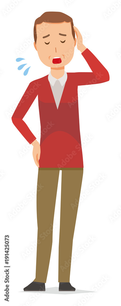 A middle-aged man wearing a sweater is tired A middle-aged man wearing a sweater is tired
