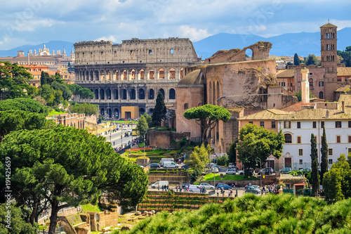 Forum Romanum and Colosseum in the Old Town of Rome, Italy
