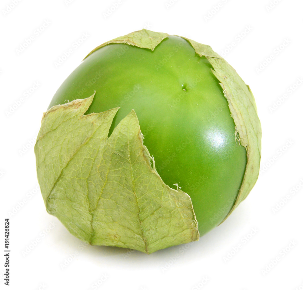 one tomato tomatillos fruit isolated on white background Stock Photo